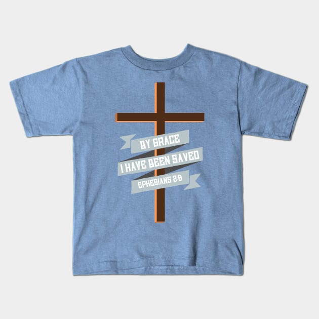 By Grace - Ephesians 2:8 Jesus Cross T-Shirt Kids T-Shirt by lucidghost